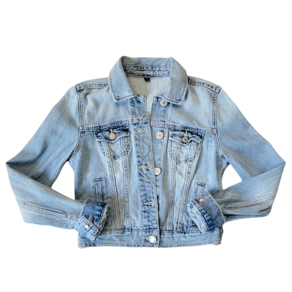 American Eagle Denim Jacket With Patchwork Design - image 1